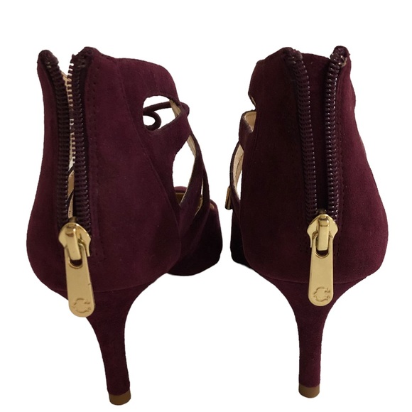 Suede Leather Heels NEW Cage Wrap Pumps Gladiator Bow Tie Metallic Gold Wine 7 - Picture 4 of 11